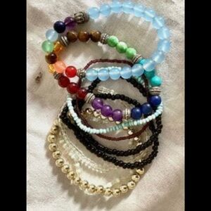 9 Modern Stretch Bracelets Wardrobe Blues Chakra Buddha Gold Black Minis